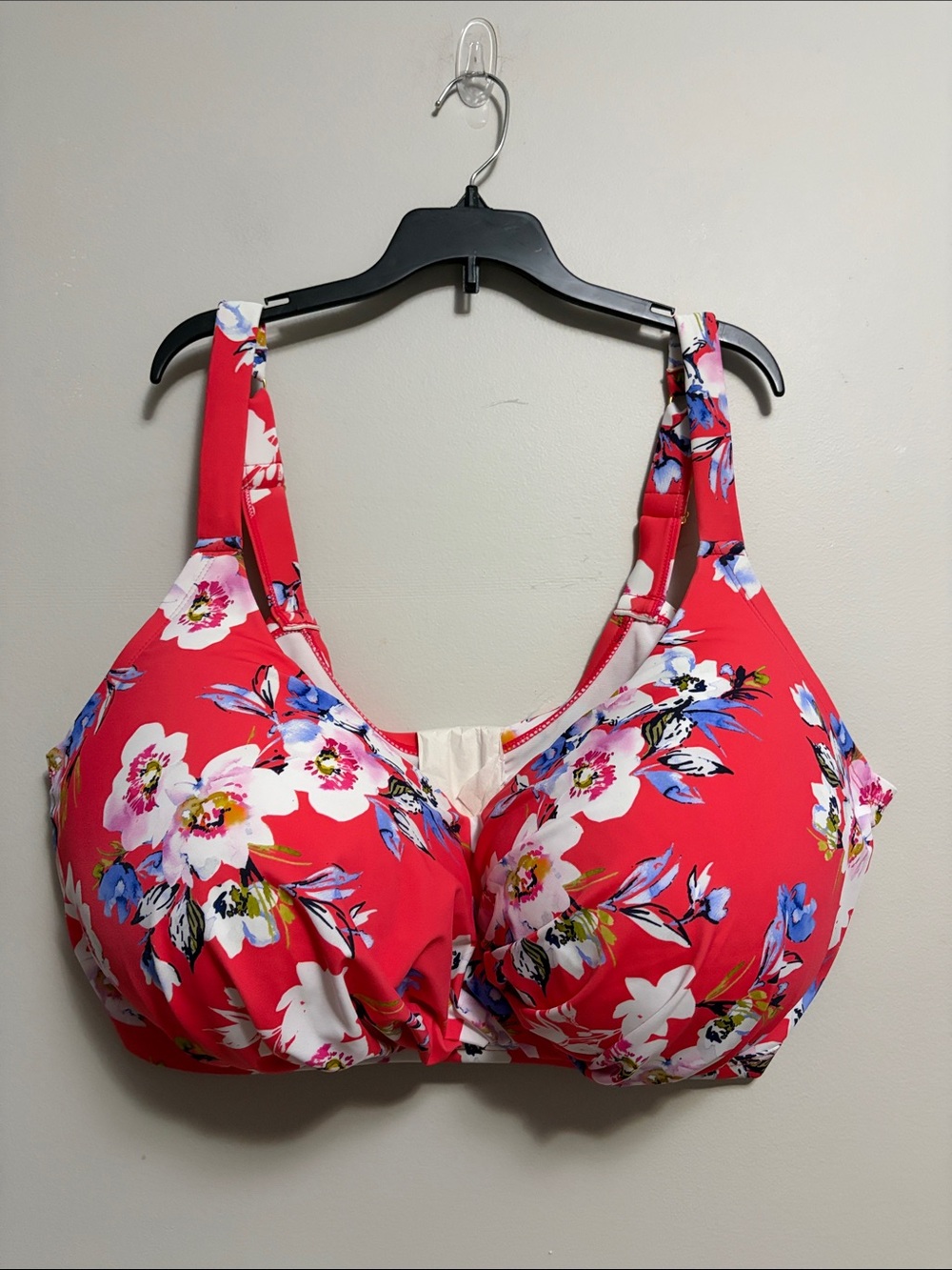 Swimsuits For All Coral Red Floral Underwire Bikini Top 46G
